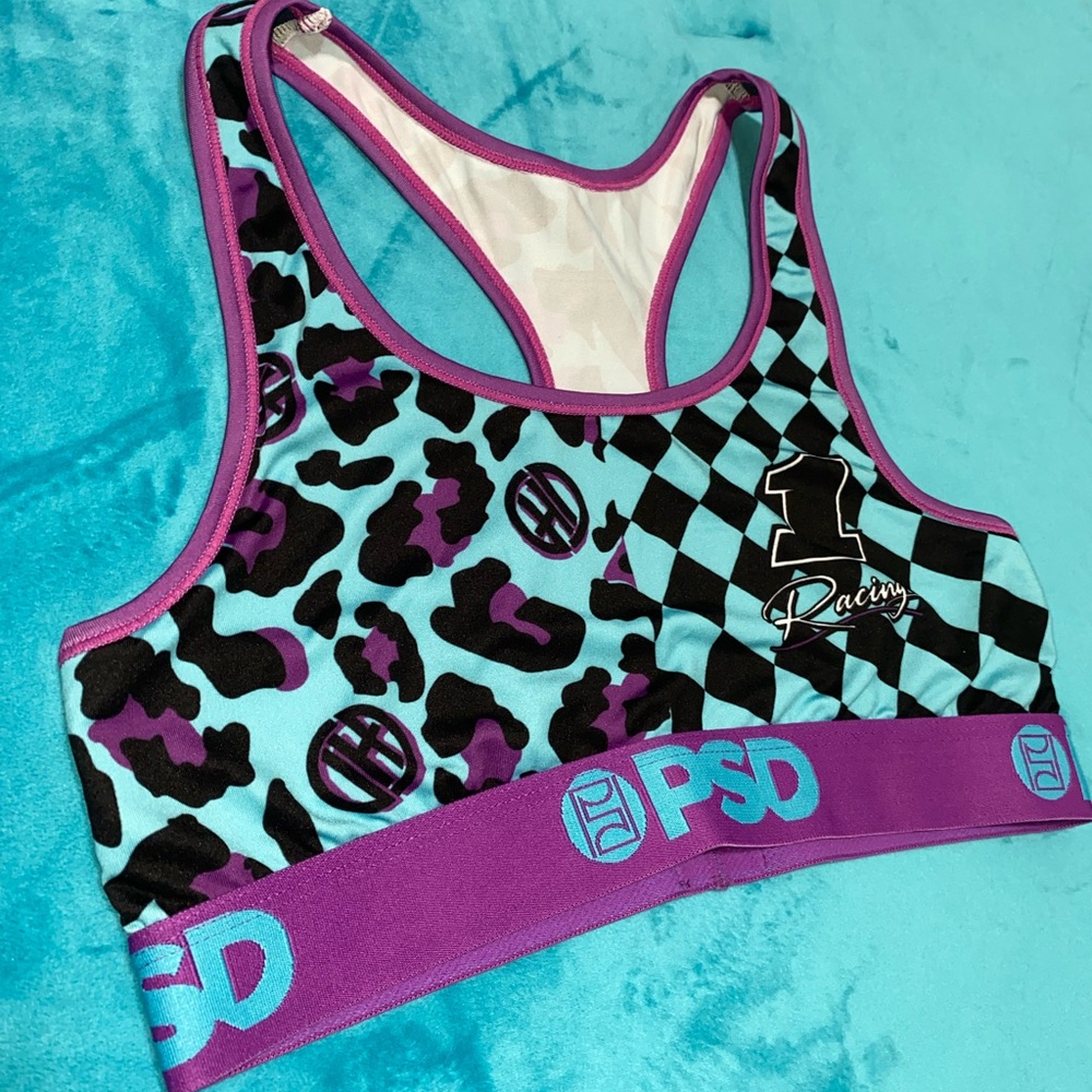 PSD Purple and Black Patterned Sports Bra